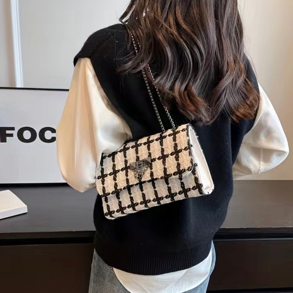 Brand New Tweed Crossbody Colorblock Plaid Handbag - Picture 11 of 12